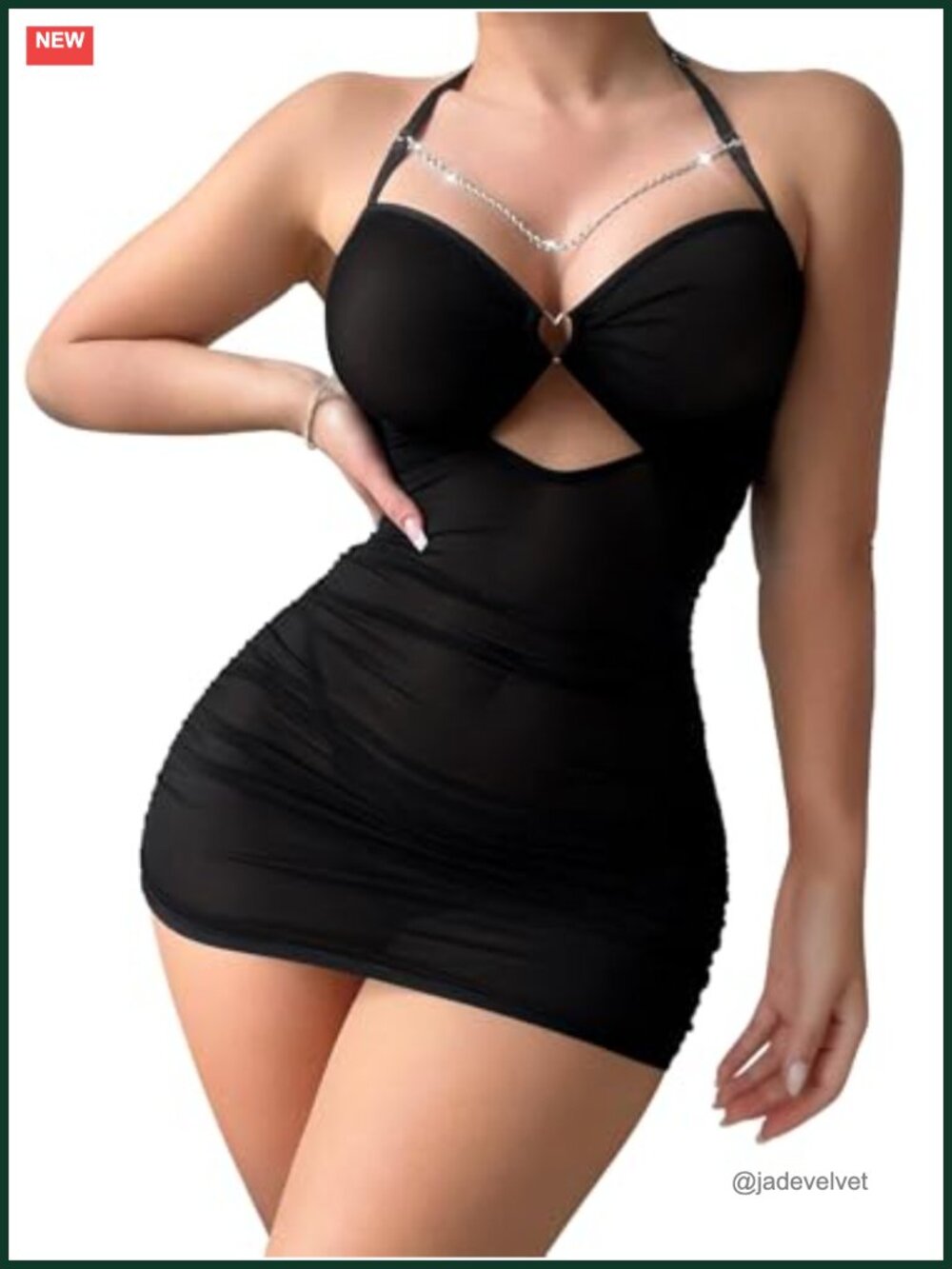 Foxiny Ruched Bodycon Halter Dress Sleeveless See-Through Backless Nightlife